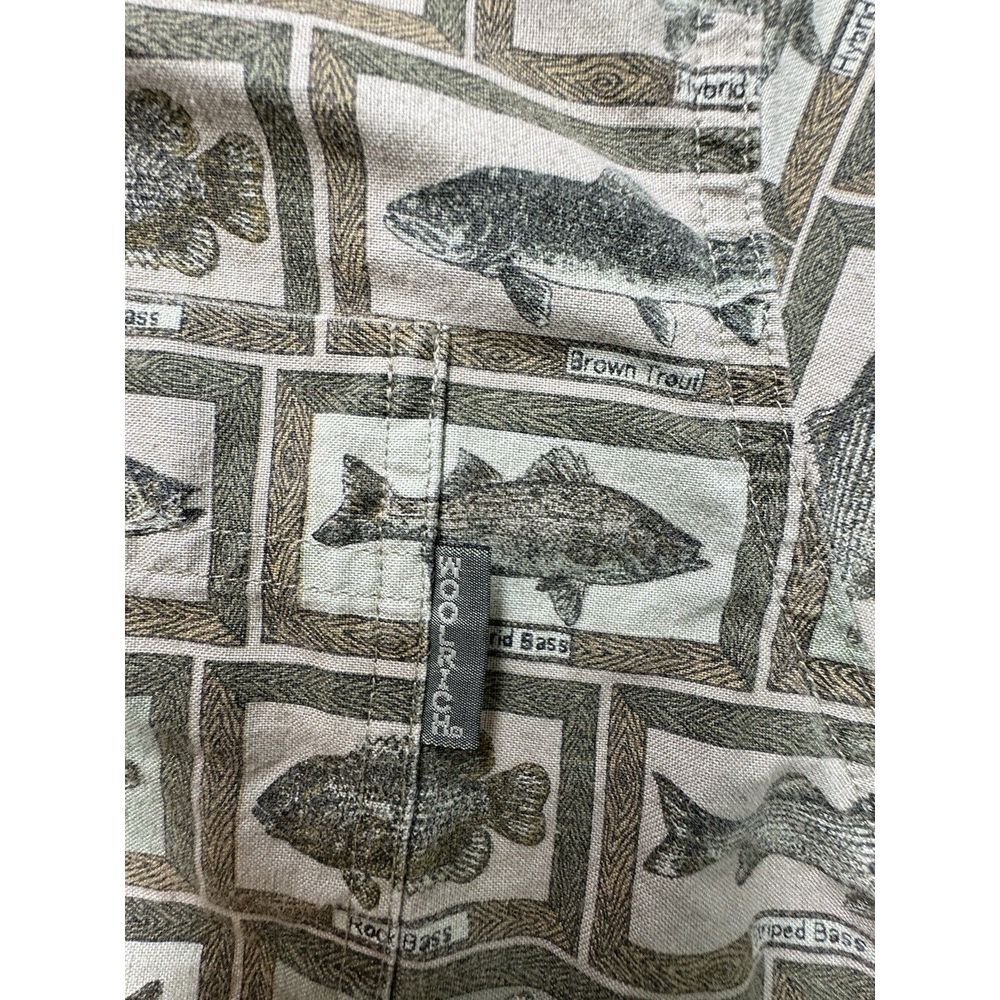 Woolrich Men's Shirt L Khaki Fish Print Long Sleeve‎ Button Up Outdoors 6380 - Picture 8 of 11